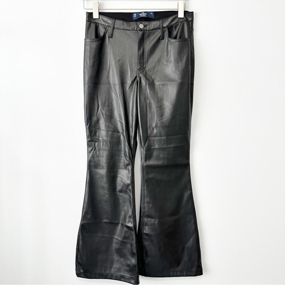 Hollister black faux leather high rise flare pants size 13 NWT new